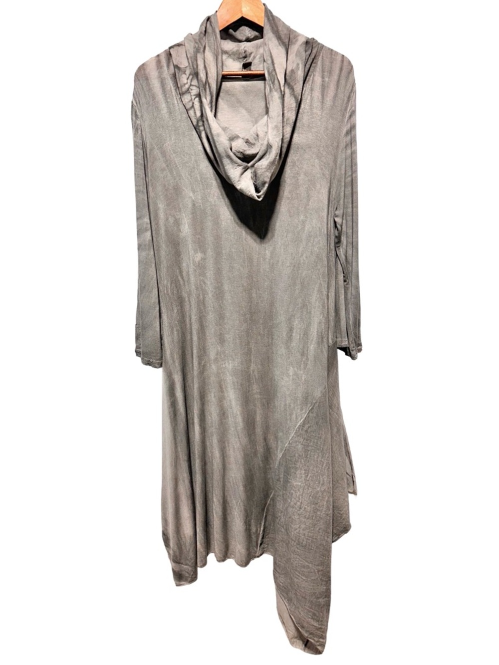 BABA Sheer Draped Cowl Neck Cover Up Asymmetric Lagenlook Tunic
